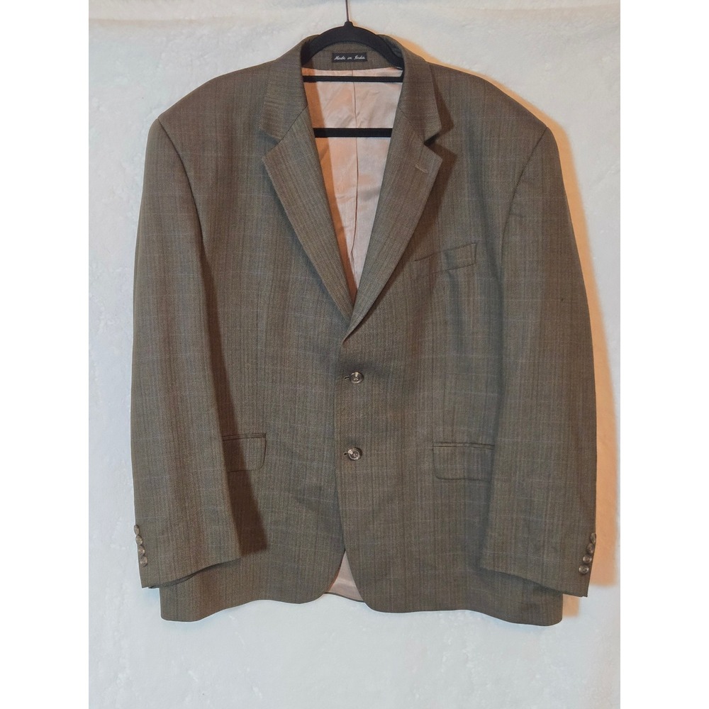 Lauren Ralph Lauren Mens 48R Wool Blazer Brown Herringbone Windowpane Sport Coat